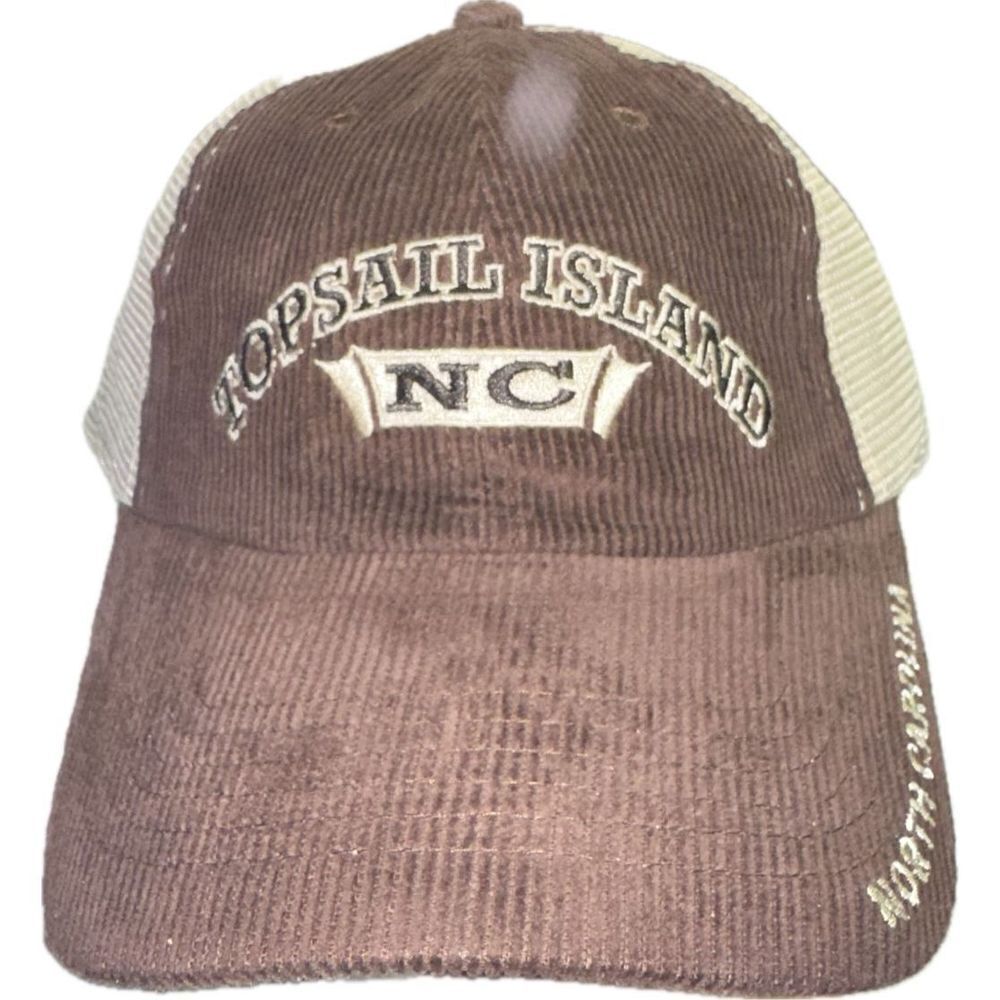 Topsail Island NC North Carolina Brown Corduroy Hat Cap‎ Trucker SnapBack